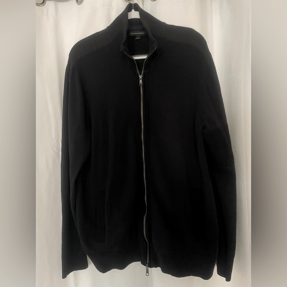 Banana Republic Men's Black Zip-Up Sweater XL